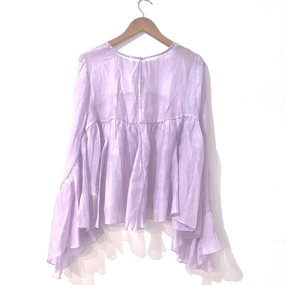 Anthropologie Godet Boho Babydoll Sheer Ruffle Blouse Purple Lavender Size Large - Picture 7 of 15